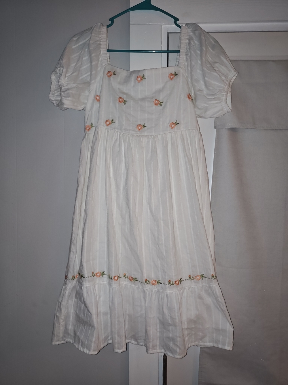 White Embroidered Puff Sleeve Cottagecore Dress